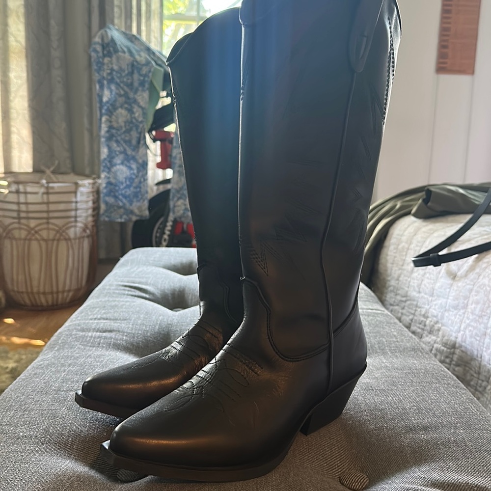 Black tall cowboy boots